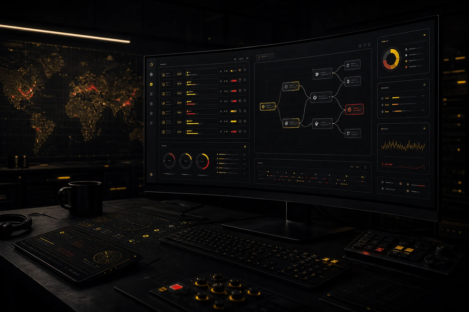 Botlord AI automation command platform on a dark operations monitor