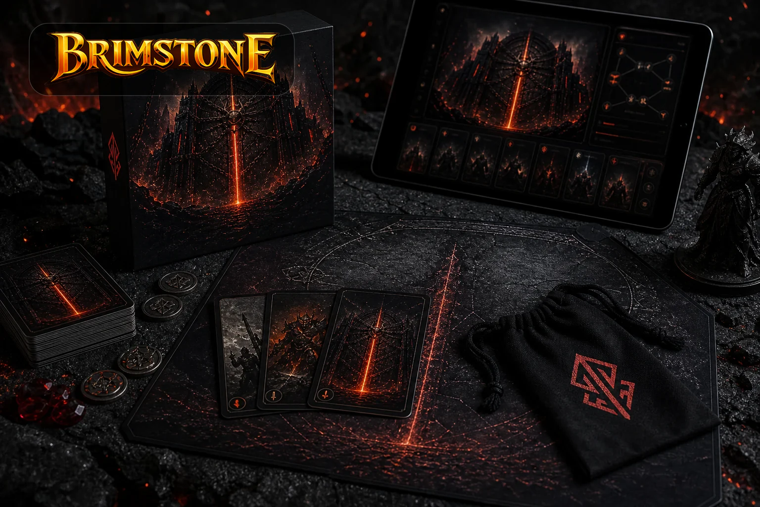 Brimstone tabletop product-style launch materials with the real wordmark