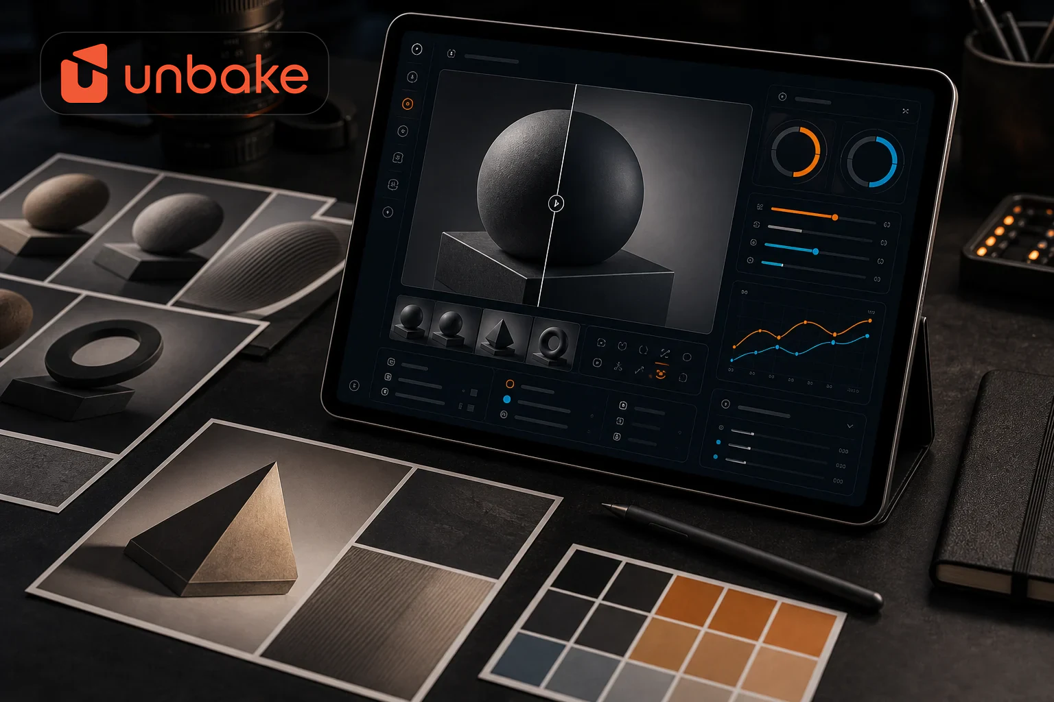 Unbake before-and-after AI image workflow board with the real logo