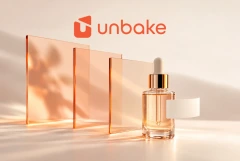 Unbake serum bottle and glass panels in warm peach tones
