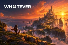 WHXTEVER fantasy landscape with a castle at sunset